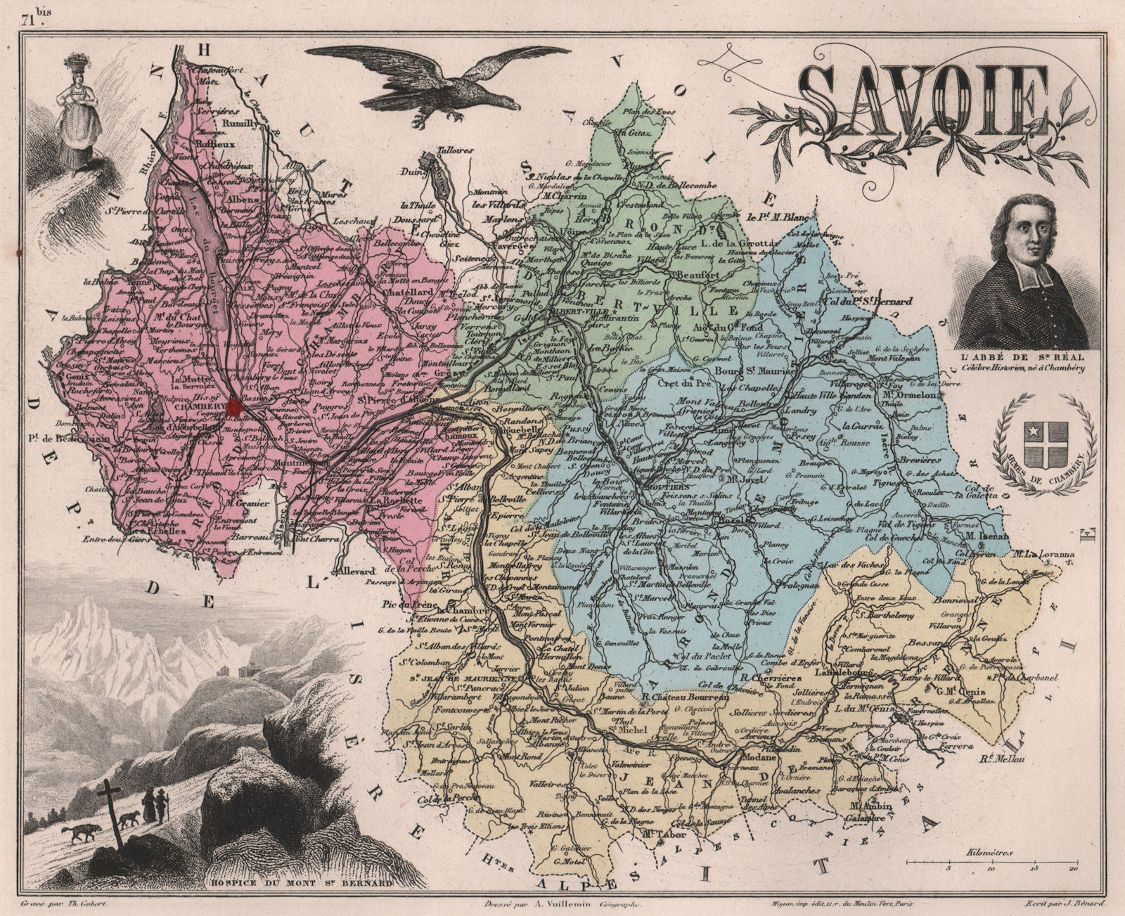 SAVOIE. Département. Hospice du Mont St Bernard. St Réal. VUILLEMIN 1879 map